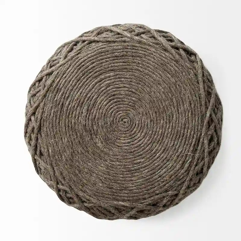 Pouf rond Mercana Allium en laine tissée marron