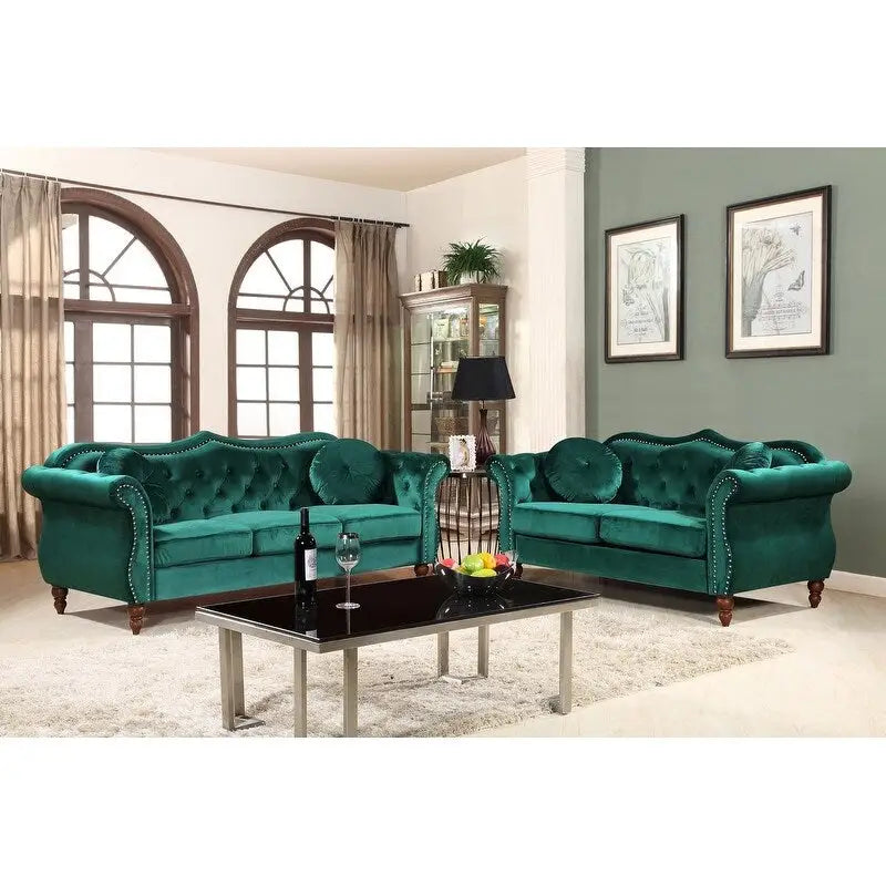 Ensemble de salon 2 pièces Chesterfield clouté Carbon Classic