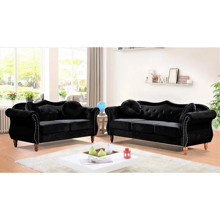 Ensemble de salon 2 pièces Chesterfield clouté Carbon Classic