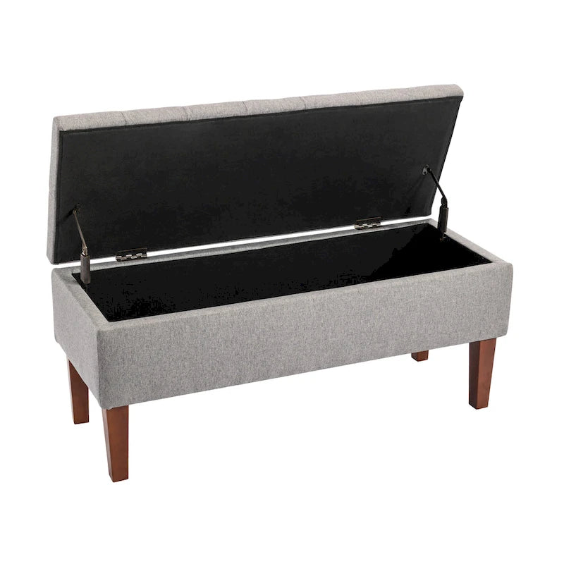 Banc de rangement ottoman en tissu Ugo Porthos Home avec pieds en bois d'hévéa
