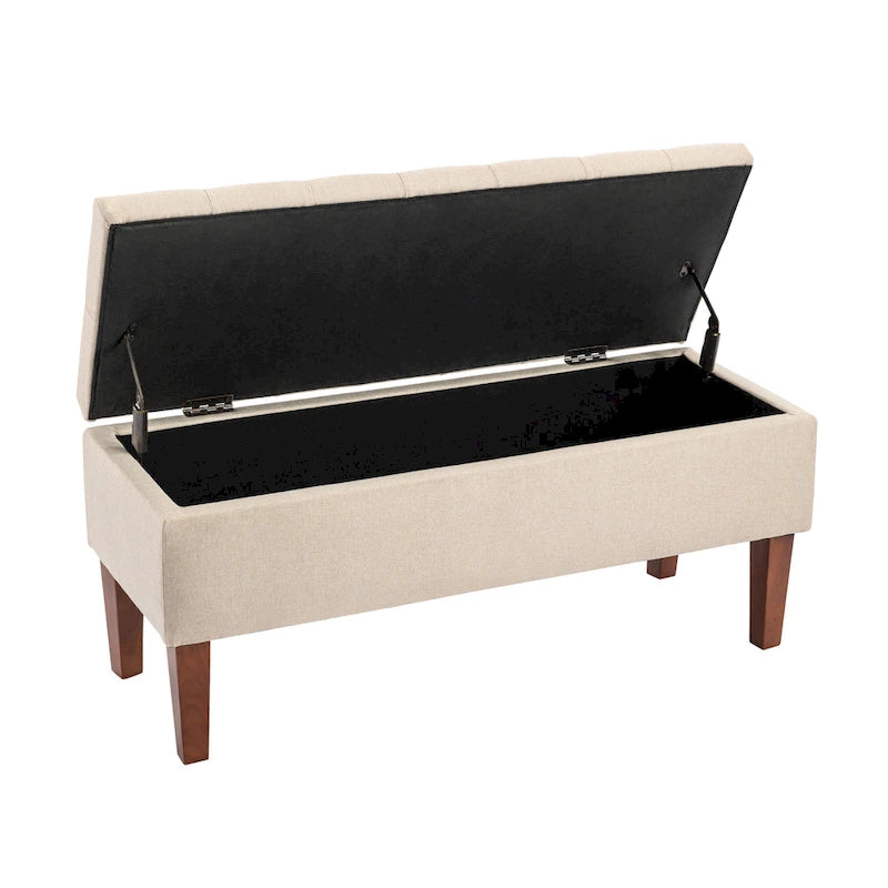 Banc de rangement ottoman en tissu Ugo Porthos Home avec pieds en bois d'hévéa