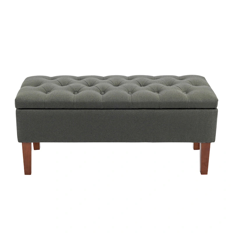Banc de rangement ottoman en tissu Ugo Porthos Home avec pieds en bois d'hévéa
