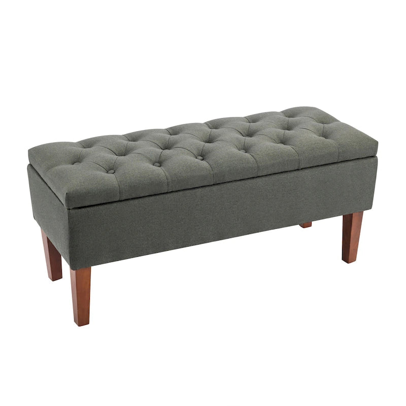 Banc de rangement ottoman en tissu Ugo Porthos Home avec pieds en bois d'hévéa
