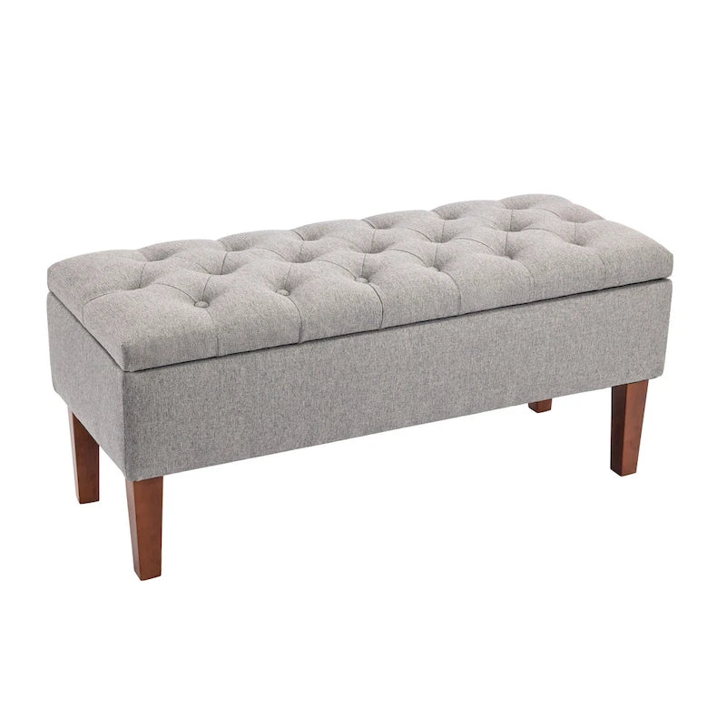 Banc de rangement ottoman en tissu Ugo Porthos Home avec pieds en bois d'hévéa