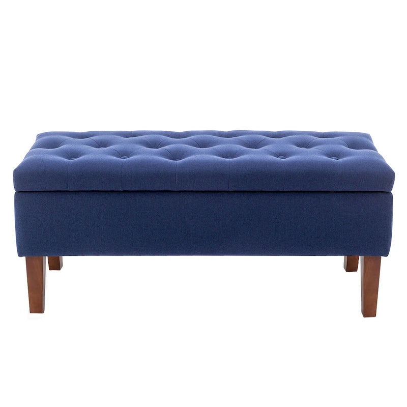 Banc de rangement ottoman en tissu Ugo Porthos Home avec pieds en bois d'hévéa