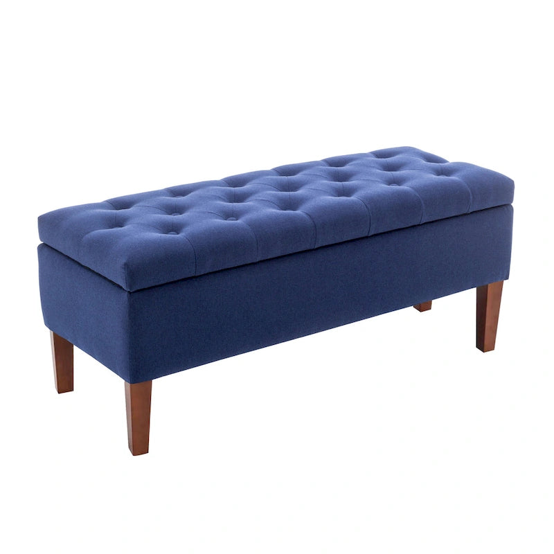 Banc de rangement ottoman en tissu Ugo Porthos Home avec pieds en bois d'hévéa