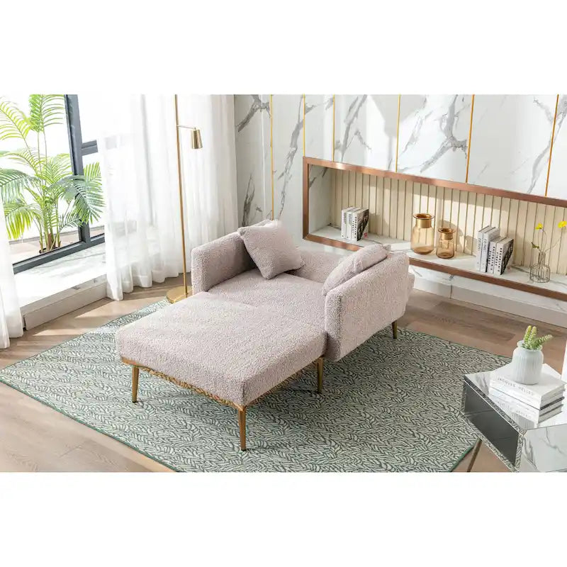 Fauteuil de canapé-lit de salon en tissu Teddy avec pieds or rose