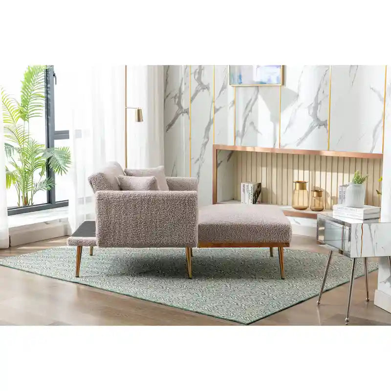 Fauteuil de canapé-lit de salon en tissu Teddy avec pieds or rose
