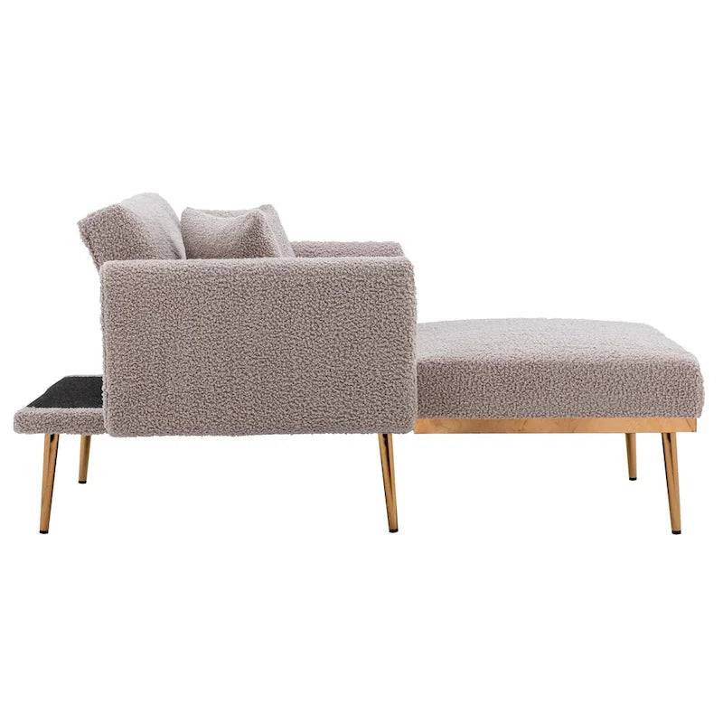 Fauteuil de canapé-lit de salon en tissu Teddy avec pieds or rose