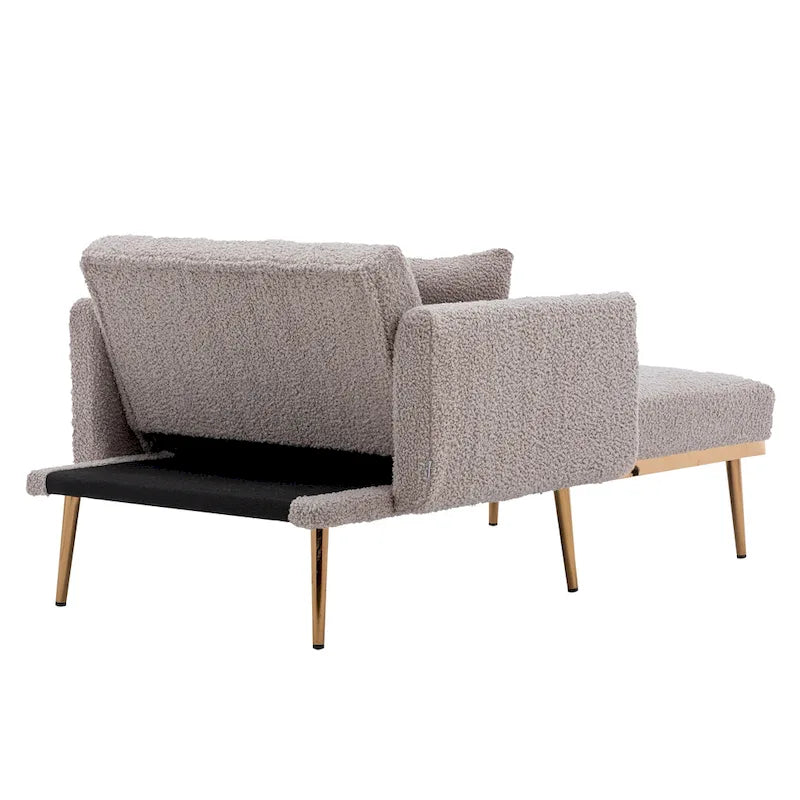 Fauteuil de canapé-lit de salon en tissu Teddy avec pieds or rose