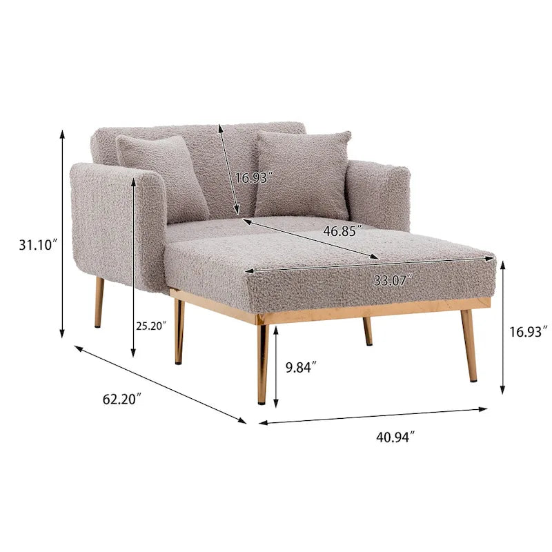 Fauteuil de canapé-lit de salon en tissu Teddy avec pieds or rose