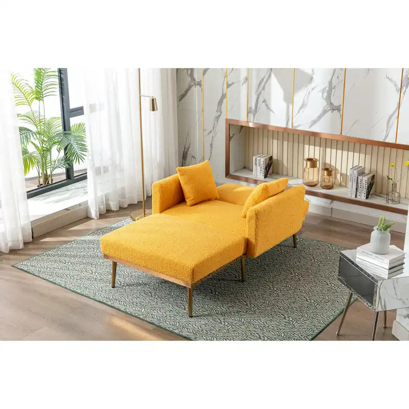 Fauteuil de canapé-lit de salon en tissu Teddy avec pieds or rose