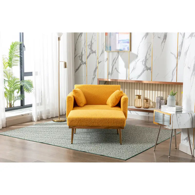Fauteuil de canapé-lit de salon en tissu Teddy avec pieds or rose