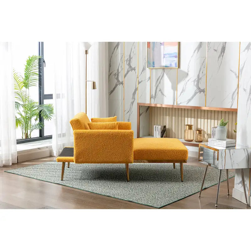 Fauteuil de canapé-lit de salon en tissu Teddy avec pieds or rose