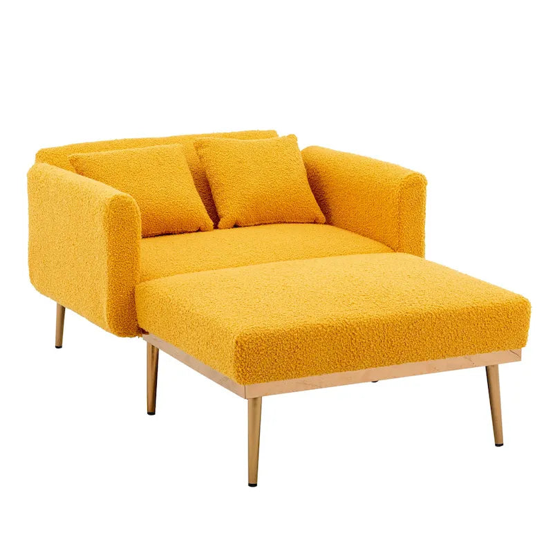 Fauteuil de canapé-lit de salon en tissu Teddy avec pieds or rose