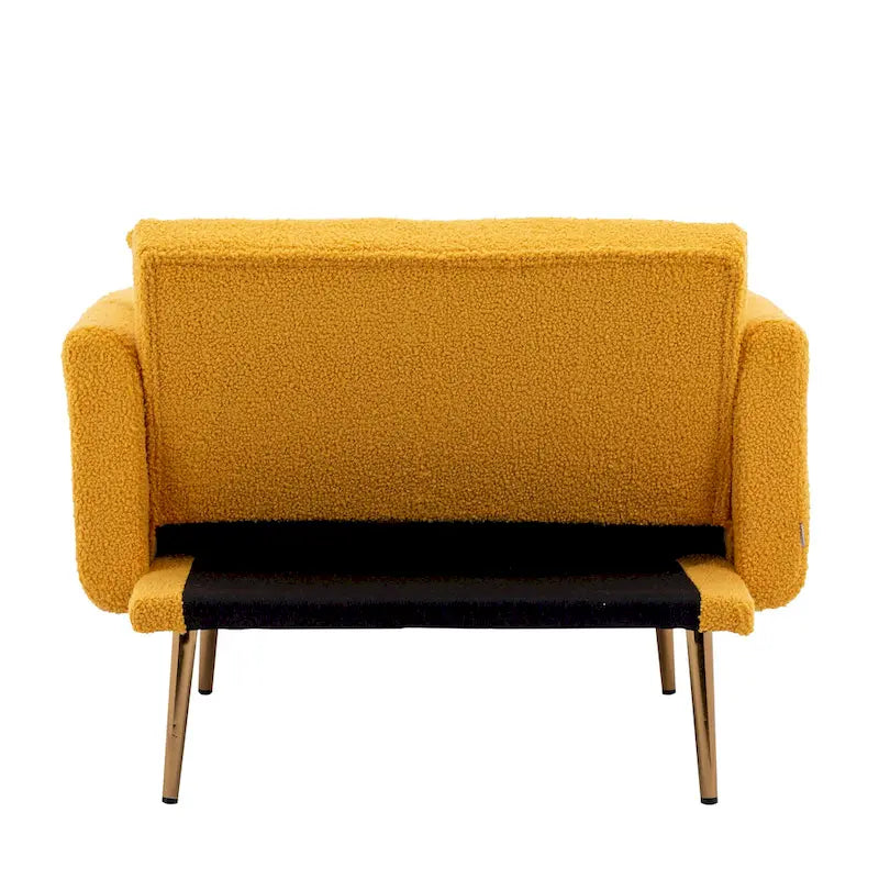 Fauteuil de canapé-lit de salon en tissu Teddy avec pieds or rose