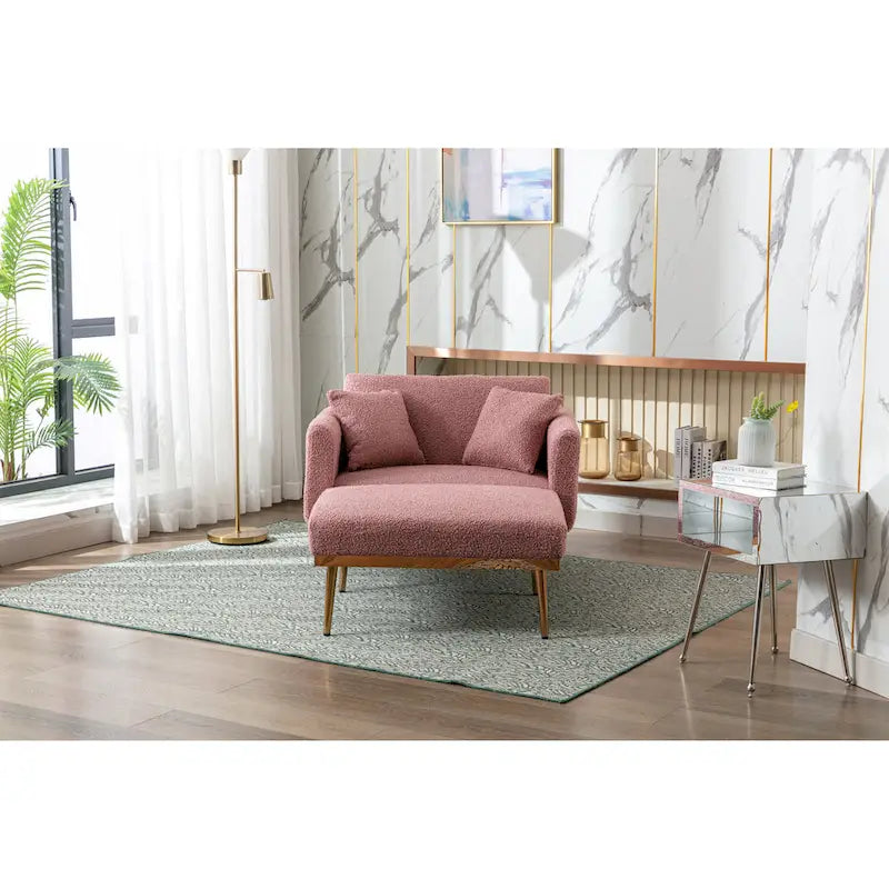 Fauteuil de canapé-lit de salon en tissu Teddy avec pieds or rose