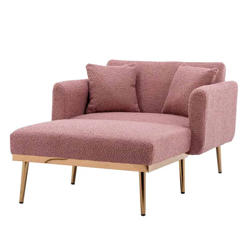 Fauteuil de canapé-lit de salon en tissu Teddy avec pieds or rose