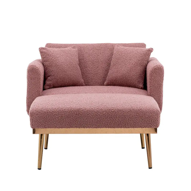 Fauteuil de canapé-lit de salon en tissu Teddy avec pieds or rose