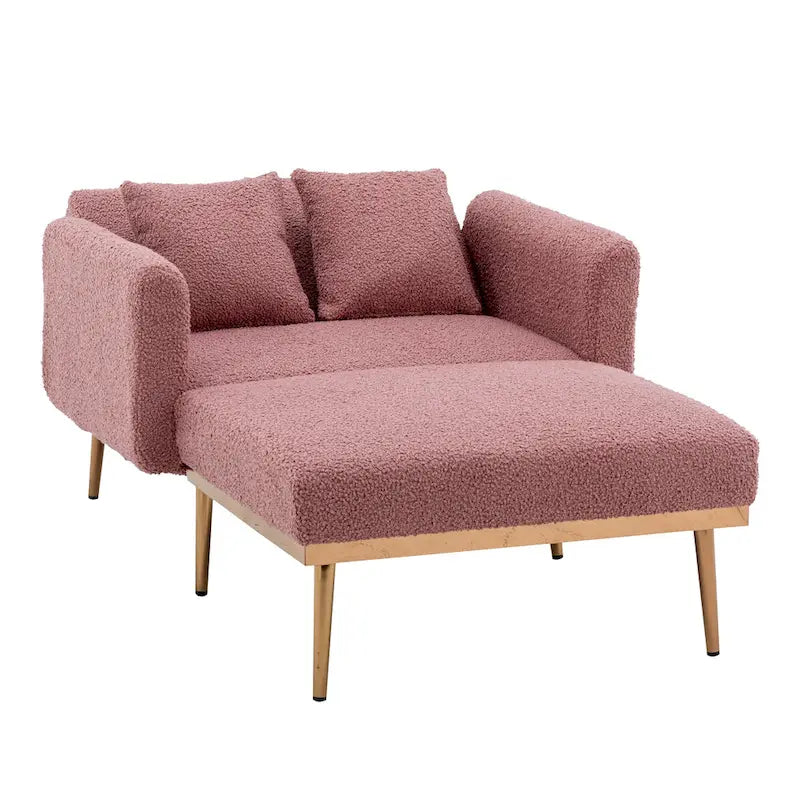 Fauteuil de canapé-lit de salon en tissu Teddy avec pieds or rose