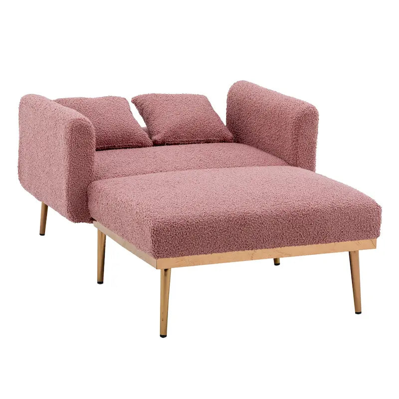 Fauteuil de canapé-lit de salon en tissu Teddy avec pieds or rose