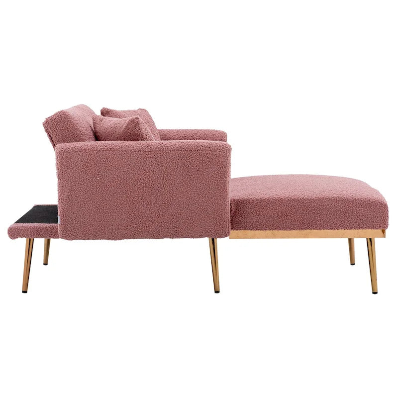 Fauteuil de canapé-lit de salon en tissu Teddy avec pieds or rose