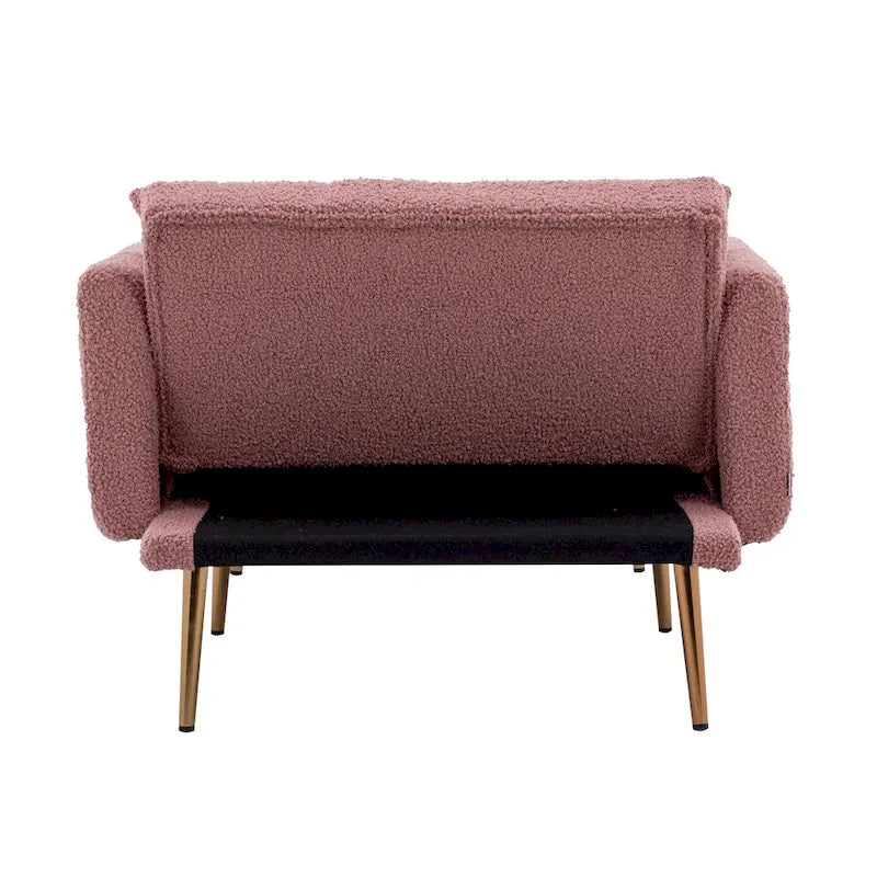 Fauteuil de canapé-lit de salon en tissu Teddy avec pieds or rose