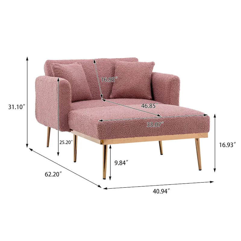 Fauteuil de canapé-lit de salon en tissu Teddy avec pieds or rose