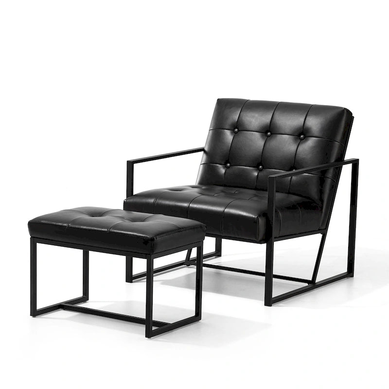 Glitzhome Ensemble fauteuil et ottoman en similicuir touffeté moderne