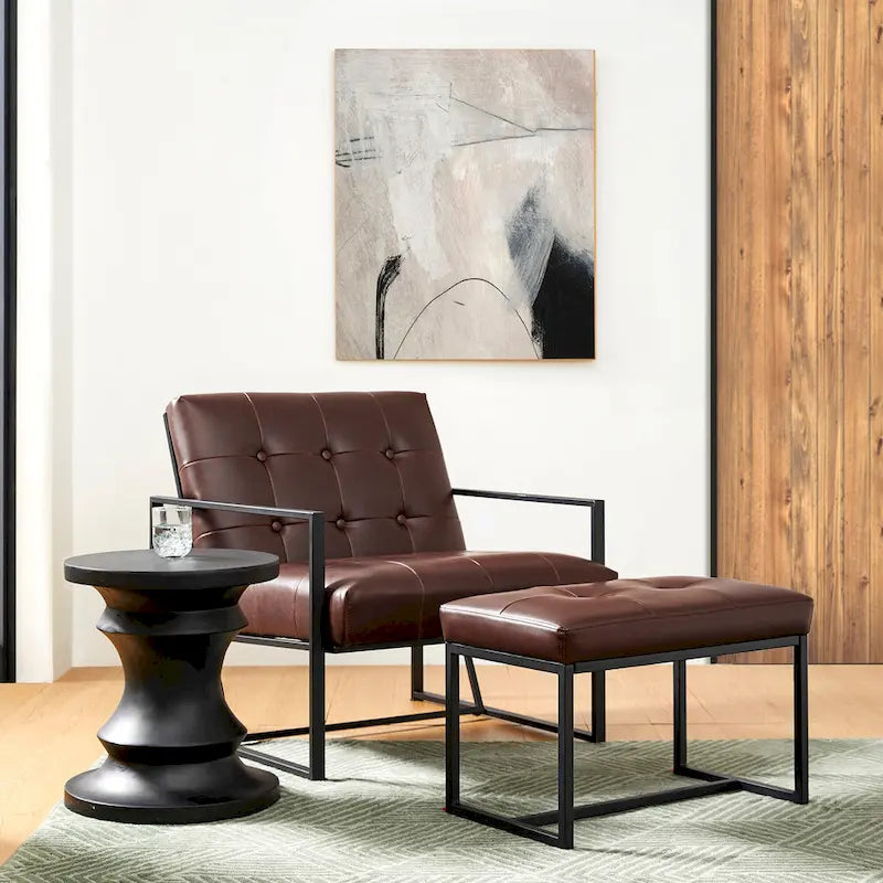 Glitzhome Ensemble fauteuil et ottoman en similicuir touffeté moderne
