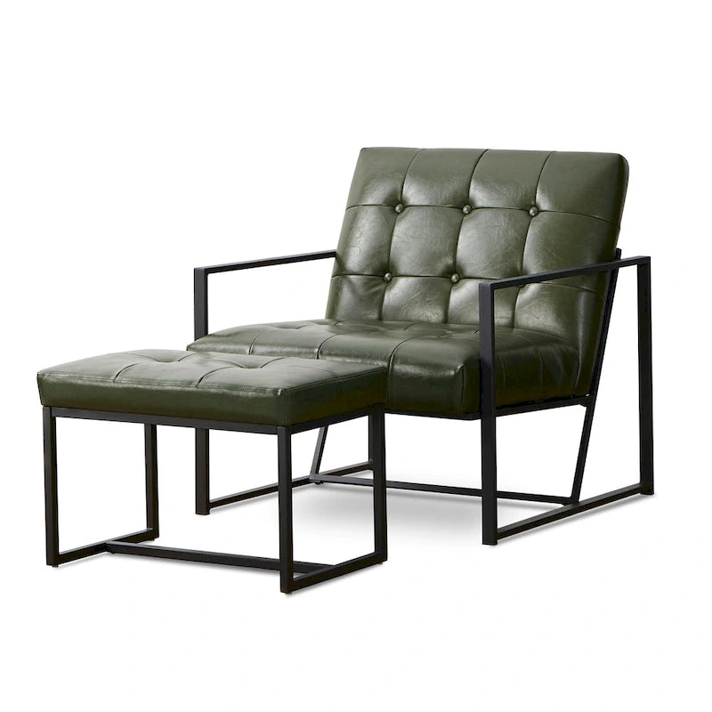 Glitzhome Ensemble fauteuil et ottoman en similicuir touffeté moderne