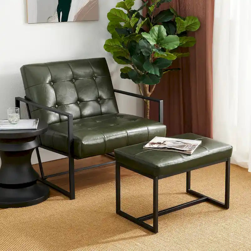Glitzhome Ensemble fauteuil et ottoman en similicuir touffeté moderne
