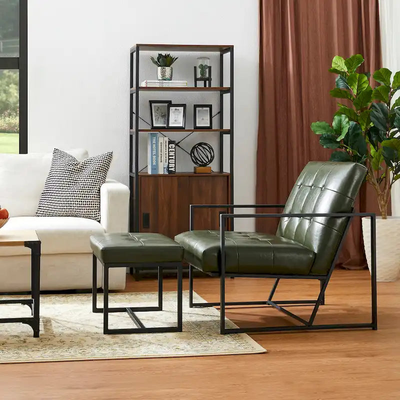 Glitzhome Ensemble fauteuil et ottoman en similicuir touffeté moderne