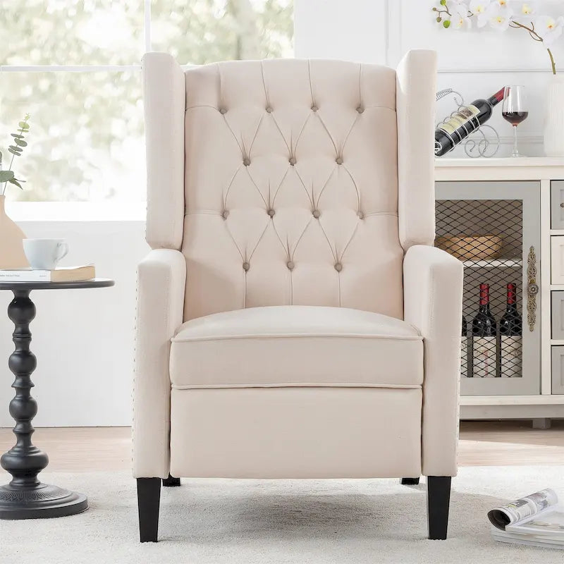 Fauteuil inclinable manuel rembourré de 27 pouces de large, fauteuil de salon avec pieds en bois