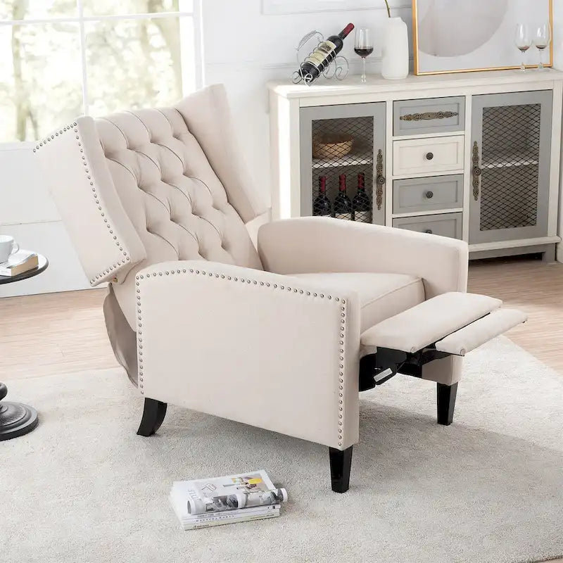 Fauteuil inclinable manuel rembourré de 27 pouces de large, fauteuil de salon avec pieds en bois