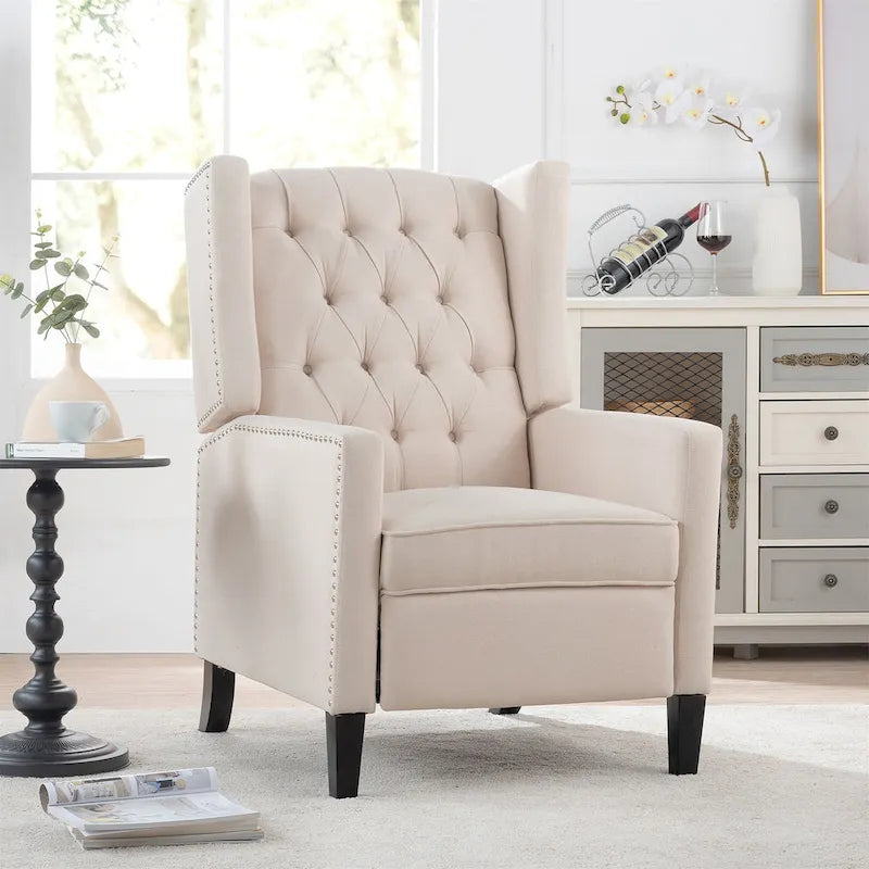Fauteuil inclinable manuel rembourré de 27 pouces de large, fauteuil de salon avec pieds en bois