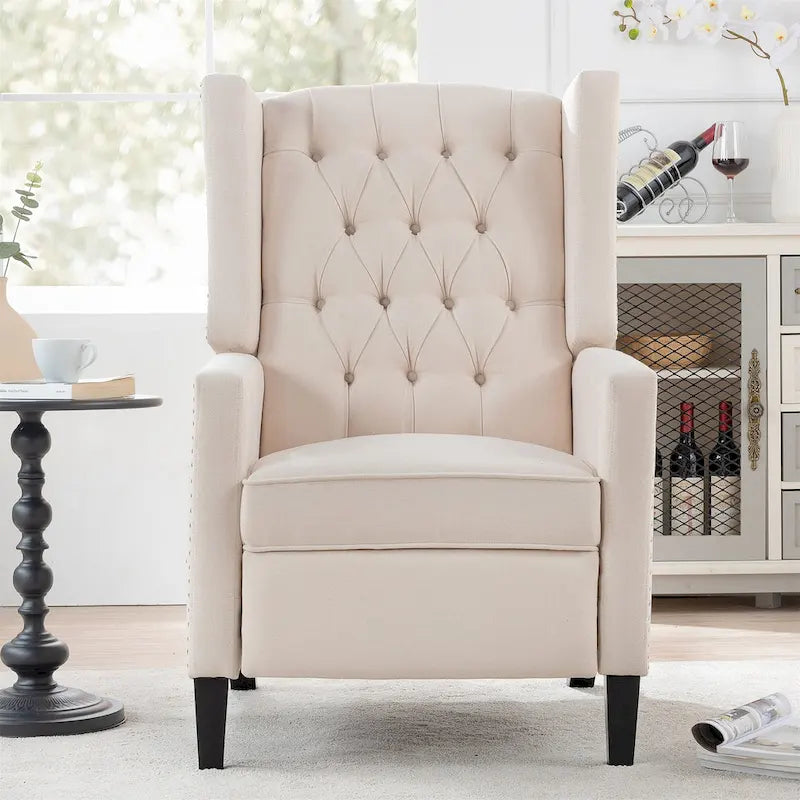 Fauteuil inclinable manuel rembourré de 27 pouces de large, fauteuil de salon avec pieds en bois