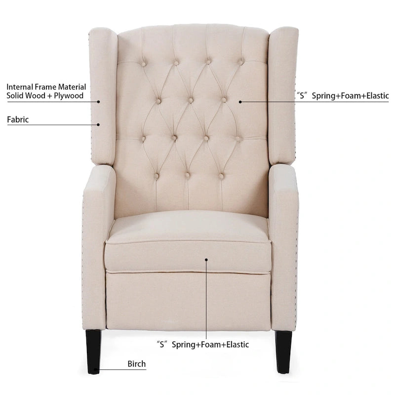 Fauteuil inclinable manuel rembourré de 27 pouces de large, fauteuil de salon avec pieds en bois