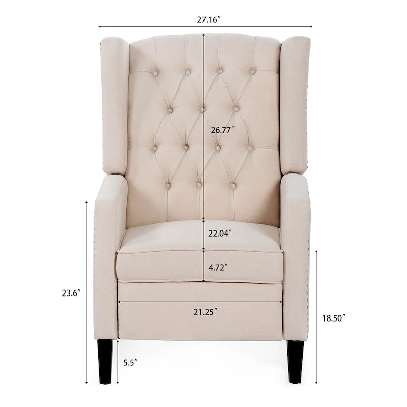 Fauteuil inclinable manuel rembourré de 27 pouces de large, fauteuil de salon avec pieds en bois