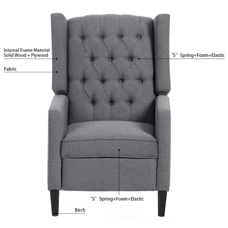Fauteuil inclinable manuel rembourré de 27 pouces de large, fauteuil de salon avec pieds en bois