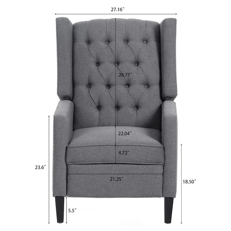 Fauteuil inclinable manuel rembourré de 27 pouces de large, fauteuil de salon avec pieds en bois
