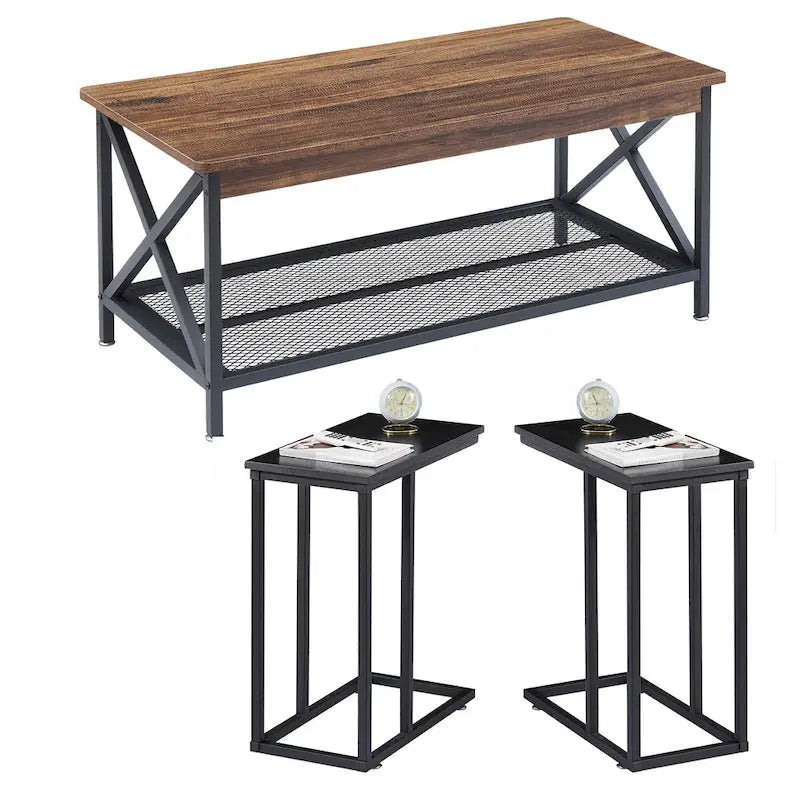 Javlergo Ensemble de 3 Tables Basses pour Salon, Table Basse en Bois et Ensemble de 2 Tables d'Appoint en C