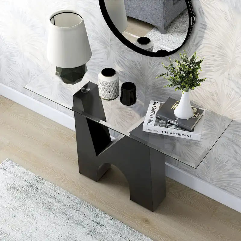 Console de table Noele moderne noire 48 pouces à plateau en verre par Furniture of America