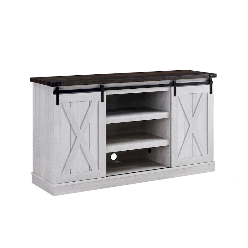 Meuble TV 54 pouces pour téléviseurs jusqu'à 60 pouces avec portes coulissantes style ferme