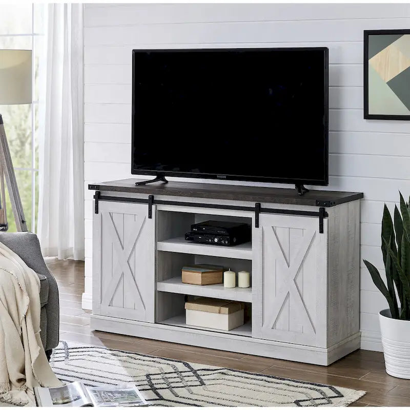 54 Farmhouse Sliding Barn Door TV Stand for TV up to 60 Inch Flat Screen