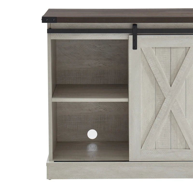 Meuble TV 54 pouces pour téléviseurs jusqu'à 60 pouces avec portes coulissantes style ferme