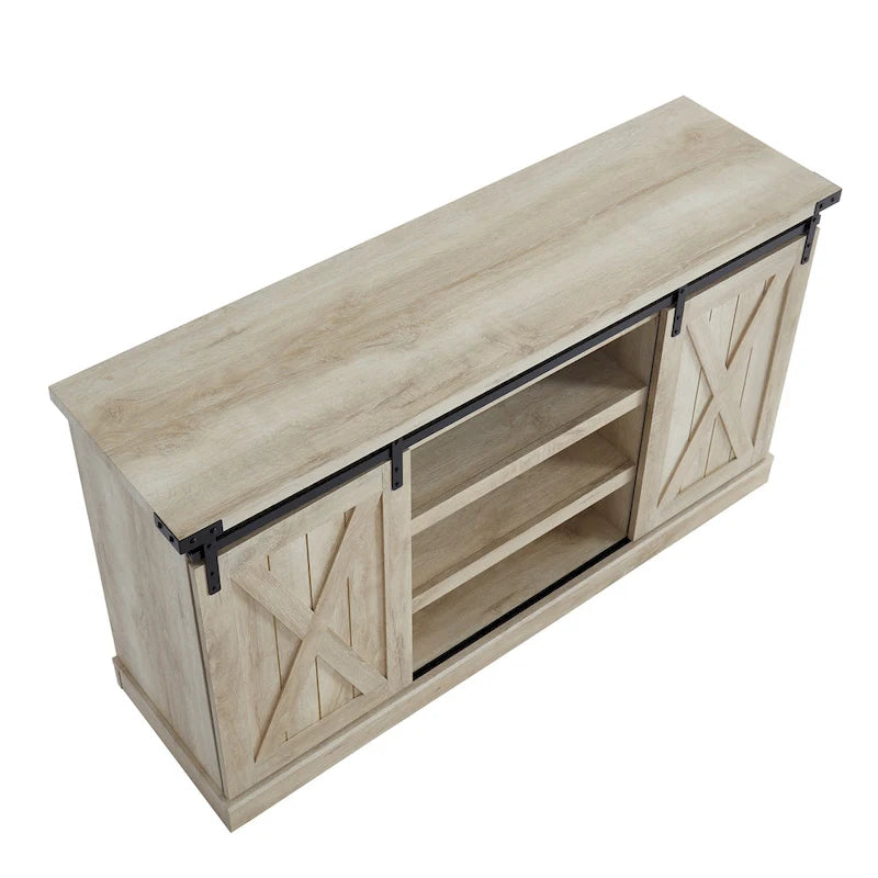 Meuble TV 54 pouces pour téléviseurs jusqu'à 60 pouces avec portes coulissantes style ferme