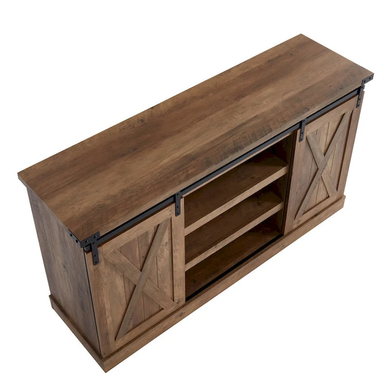 Meuble TV 54 pouces pour téléviseurs jusqu'à 60 pouces avec portes coulissantes style ferme