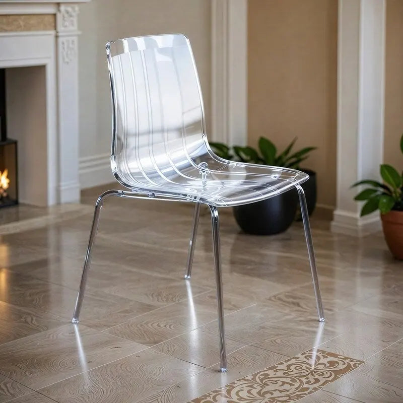 Chaise de salle à manger Ralph en acrylique (lot de 2) avec pieds en métal chromé, chaise d'appoint moderne transparente pour salle à manger et cuisine