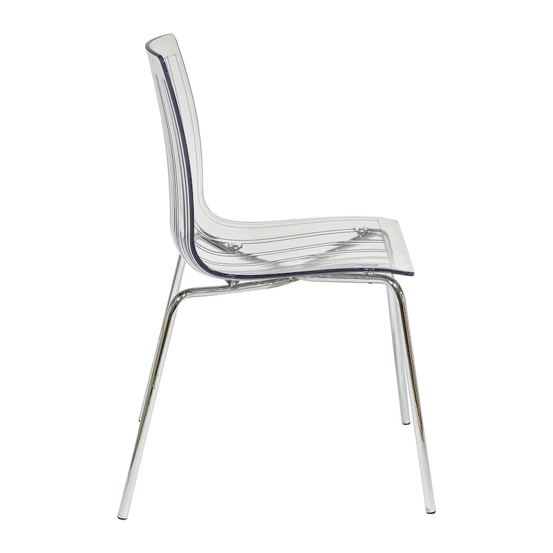 Chaise de salle à manger Ralph en acrylique (lot de 2) avec pieds en métal chromé, chaise d'appoint moderne transparente pour salle à manger et cuisine